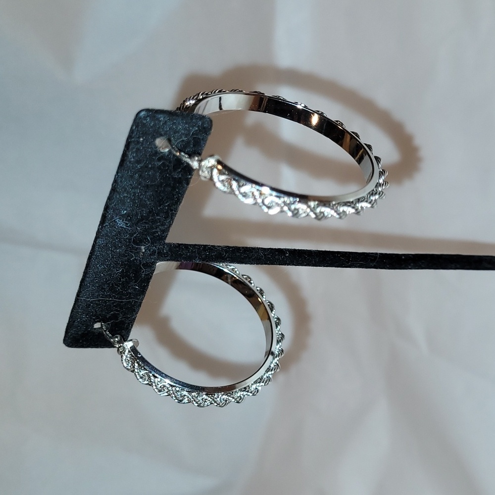 QVC Silver Silver Italian Rope Chain Hoop Earrings